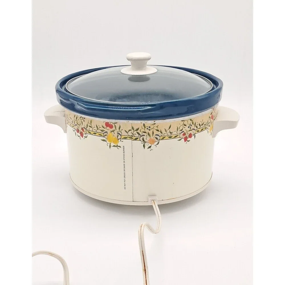 Vintage Rival Crock-Pot Model 3100 3.5 Qt Slow Cooker - Blue Stone - Fruit Vine